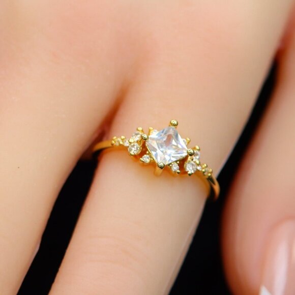 Noble Square Flower Gold Plated Princess Ring for Women, GALCM074-6 - Picture 1 of 8